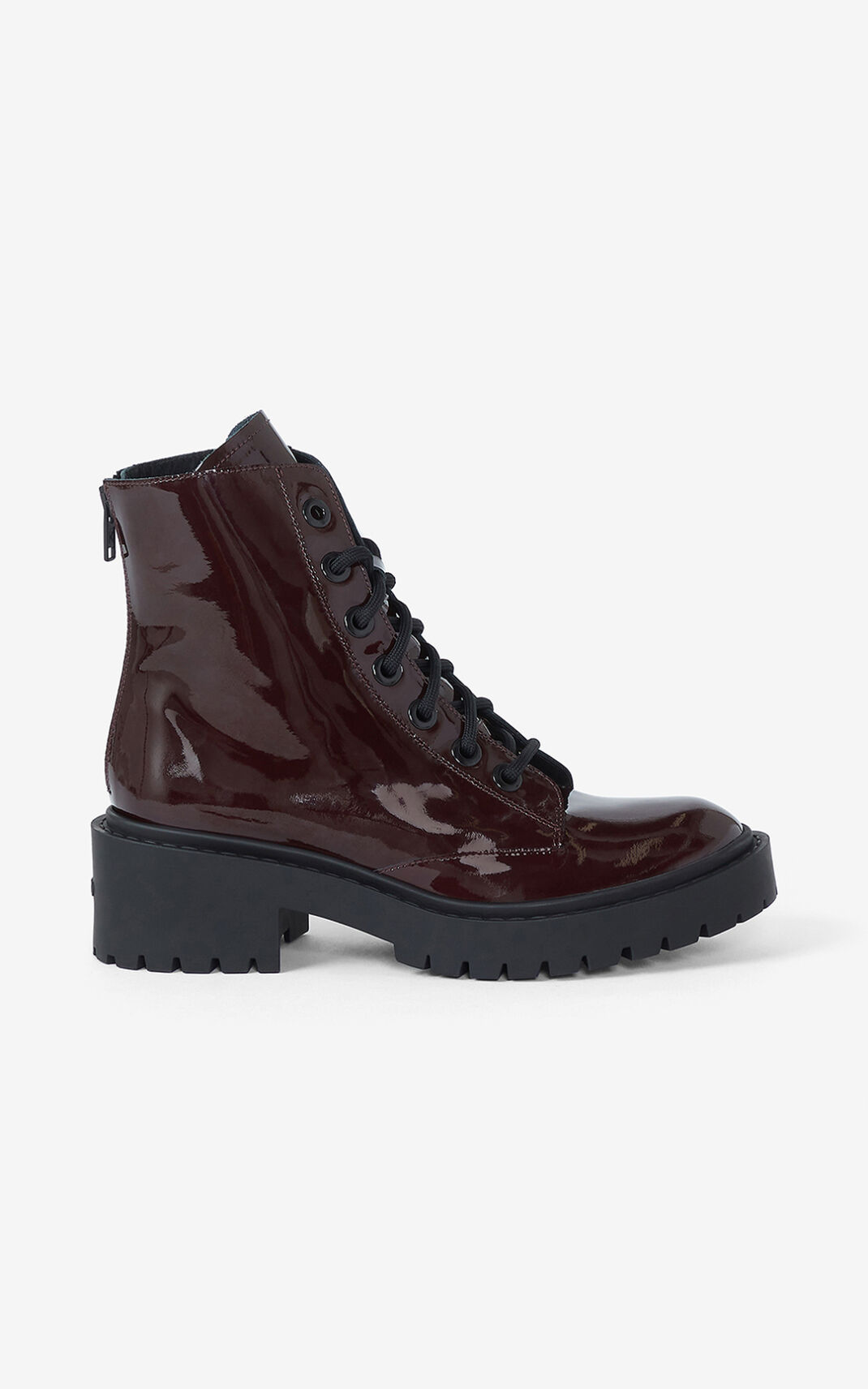 Kenzo Pike lace up leather ankle Boots Burgundy For Womens 7658RTWEP